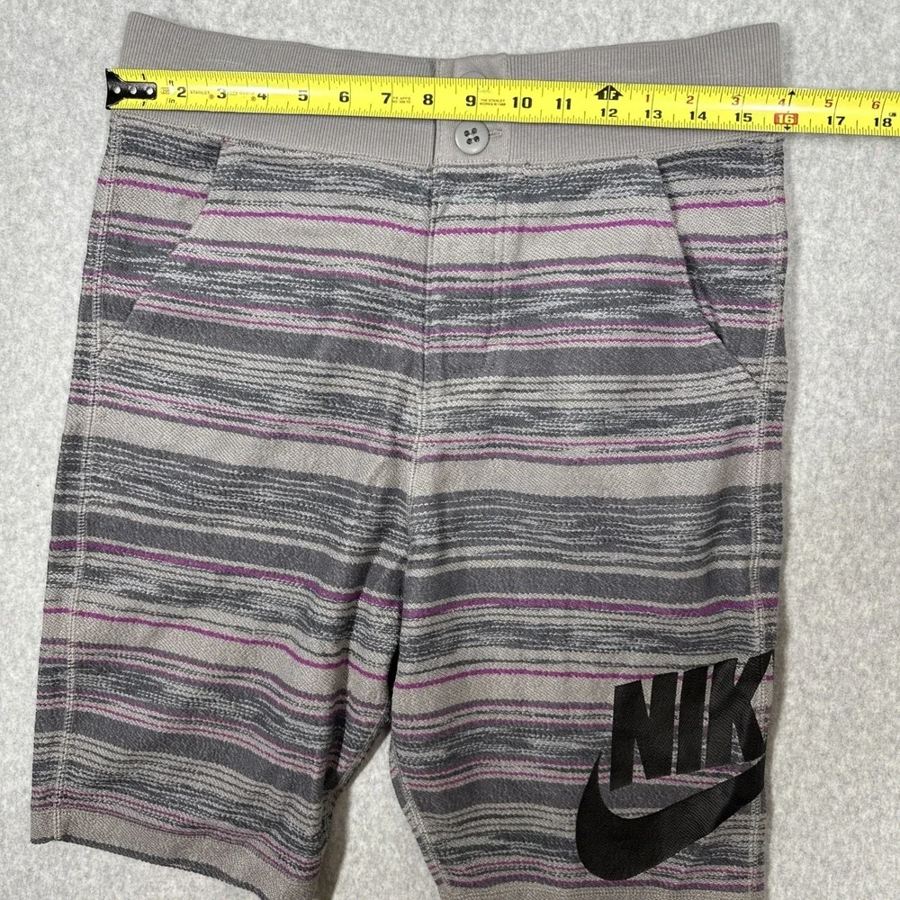 Nike FC Shorts Men's Small Grey Purple Striped Athletic Drawstring French Terry